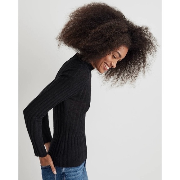 Madewell Sweater Alpaca-Blend Mockneck Sheer Ribbed Long Sleeve Black S NWT New - Picture 4 of 14